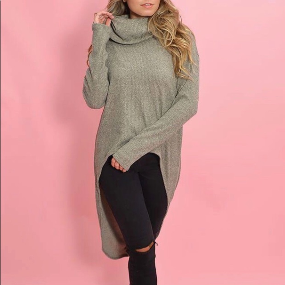 Vintage Havana Cowl Neck Hi Low Sweater